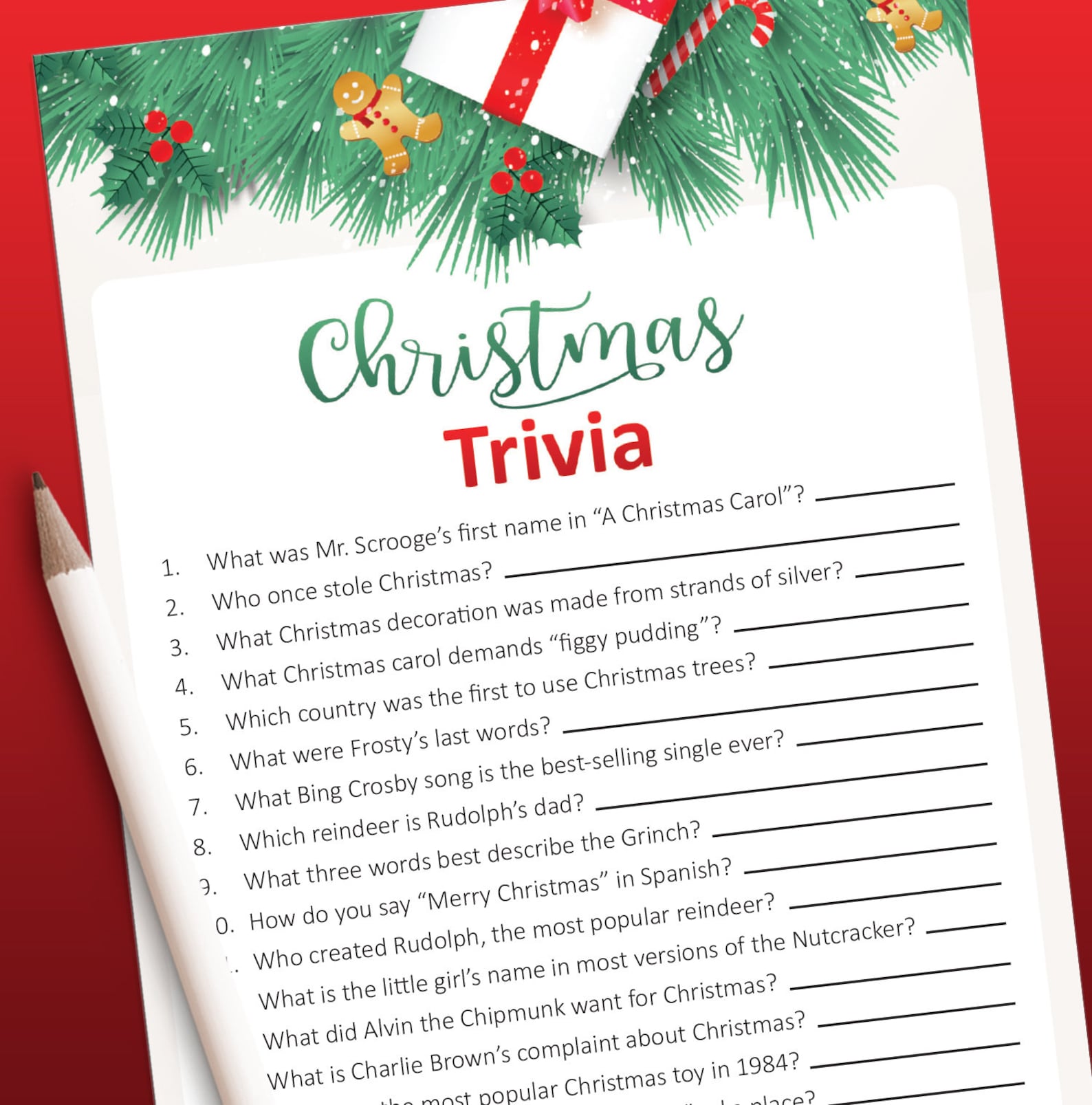Christmas Trivia Game Christmas games printable Holiday Etsy