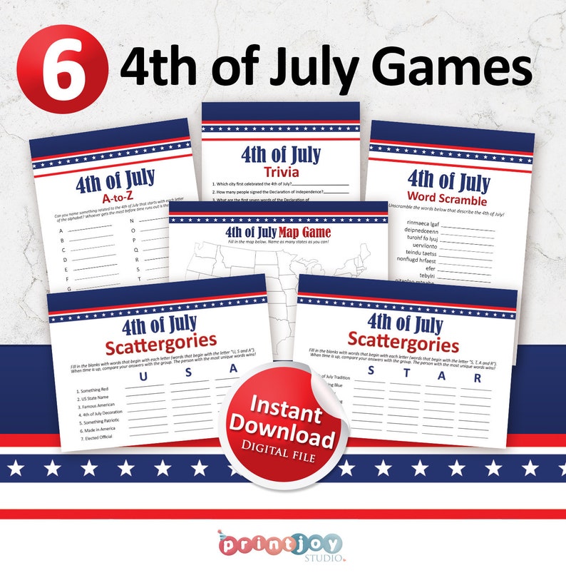 Instant Download 4th Of July Printables Games Bundle Fourth Of July Party Games For Independence Day Party Games Paper Party Supplies Platonica Com Br