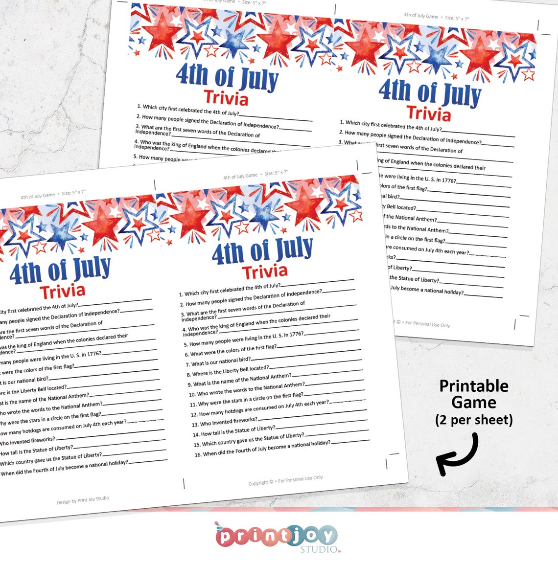 4th of July Printable Game Fourth of July Trivia Game | Etsy