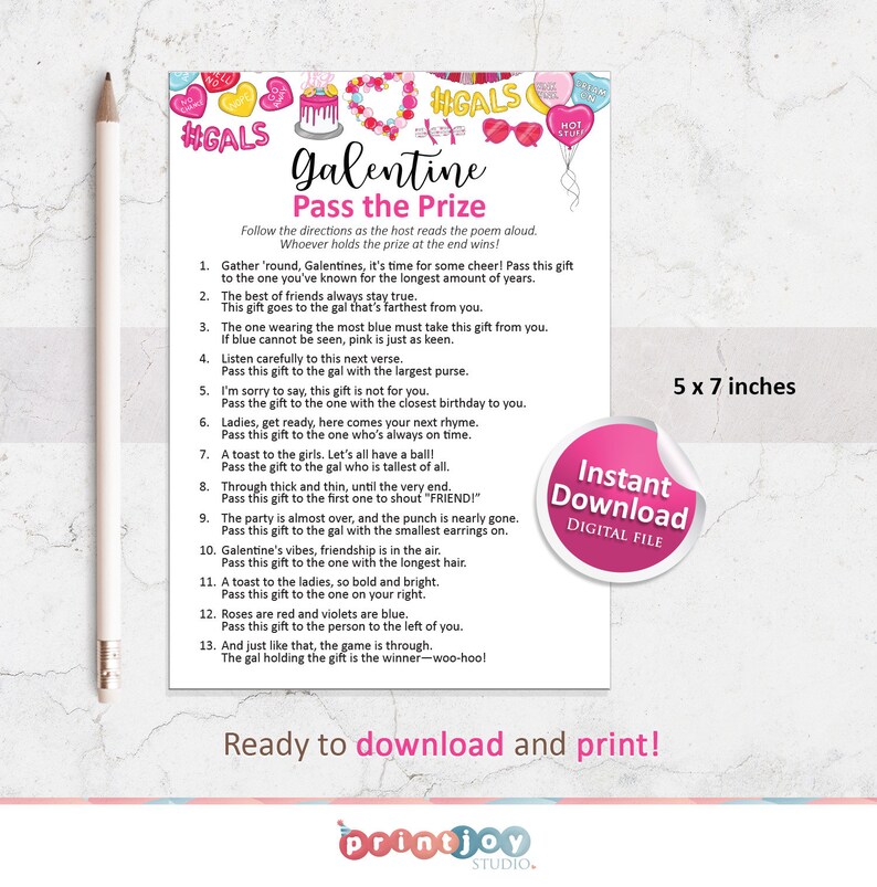 Pass the prize, Galentines games download, Pass the gift game, Galentines game, Pass the parcel, Pass the present game, Galentines Day image 4