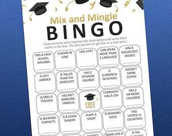 Grad Party 2026, Mix and Mingle Bingo, Graduation Party Games, Graduation Game, Find the Guest Bingo, Graduation Ideas, High School Grad
