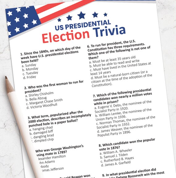 Election Trivia game election party games election night Etsy