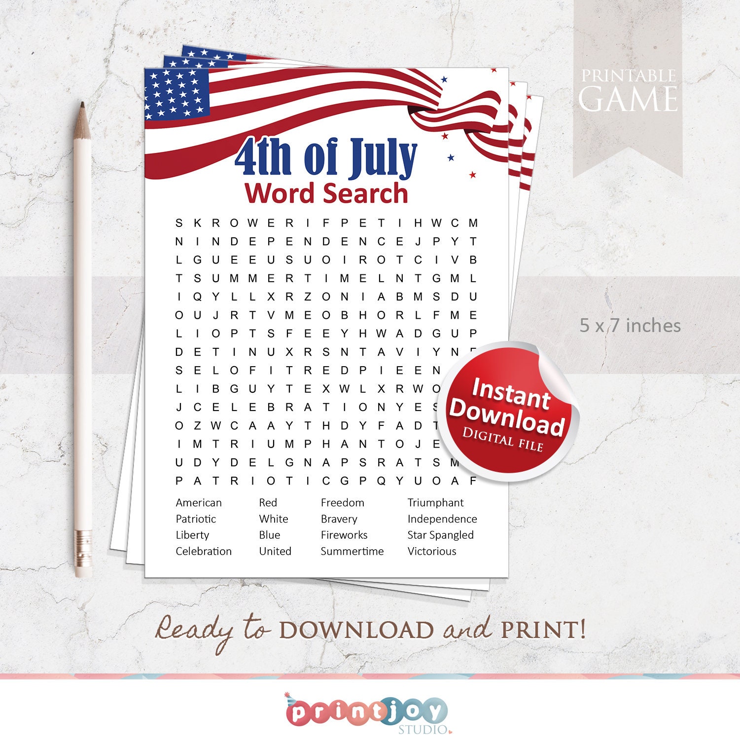4th of July Printable Game, Fourth of July Word Search Game ...