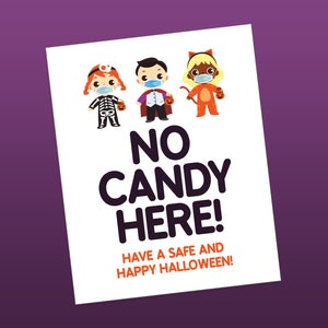 Printable Halloween Sign, No candy here sign, Halloween door sign, Social distancing sign, Trick or treat sign, Halloween Candy Sign