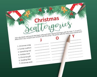 Printable Christmas Scattergories game, Holiday party,  Christmas party games, Instant Download