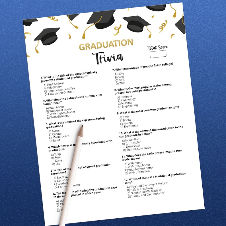 Printable Graduation Trivia Game, Graduation Gifts, Grad Party Games, Trivia Questions, Games for Family, Graduation Ideas, Printable Games image 1