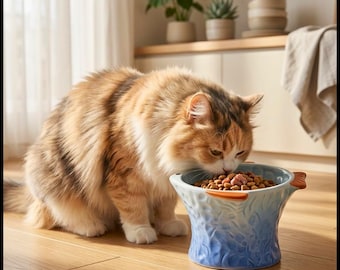 Keramik-Futternapf für Katzen - fischförmige erhöhte Schale, rutschfeste Schale gegen Erbrechen