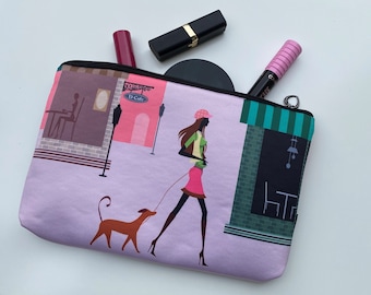 Misu AKA Paris pattern make up bag for travel large cosmetic purse for women pink makeup organizer travel bag  girlfriend christmas gift