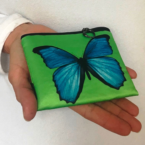 petit portefeuille femme motif papillon Cho Midori pochette à glissière rembourrée porte-monnaie femme tissu étui pour carte bancaire