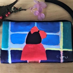 Etui universel téléphone portable pour femme motif peinture housse de téléphone Pochette smartphone tissu fermeture à glissière avec lanière