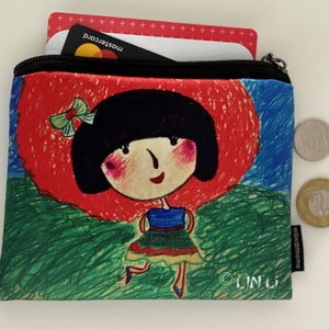 Tarjetero y monedero colores para mujeres. Kokeshi Happi billetera con tarjeta de crédito con cremallera cartera pequeña para mujeres regalo
