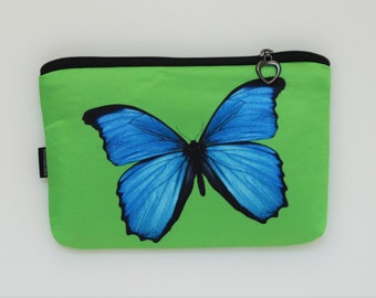 Kosmetyczka-saszetka damska Cho Midori. kosmetyczka do torebki z motylem, saszetka zamykana na suwak organizer butterfly make-up bag