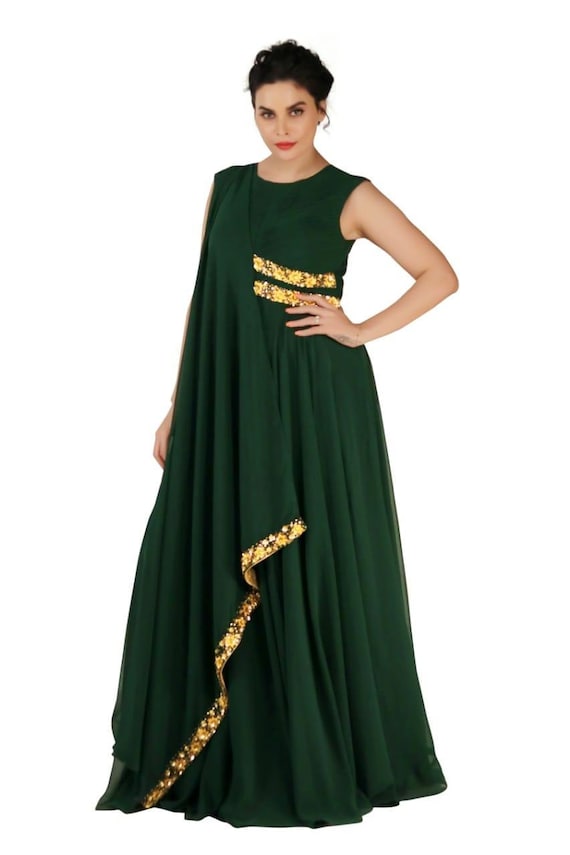 green indo western gown