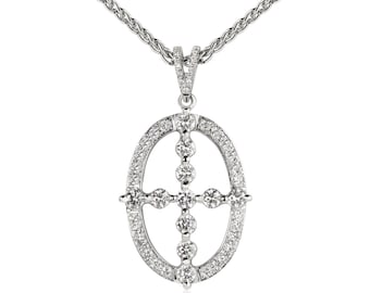 18k White Gold Cross with Natural Earth Diamond Pendant with 18k White Gold Parisian Chain (16&quot; inch)