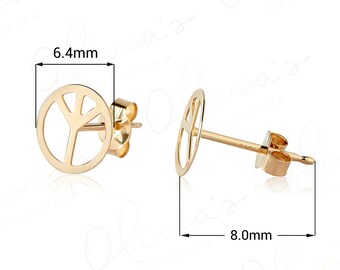 14K Solid Gold SCREW BACK14K Solid Gold Tiny Peace Sign Stud Earrings