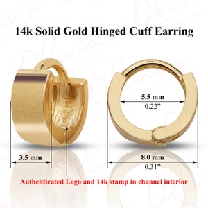 14k White or Yellow Solid Gold Mini Flat Ear-Cuffs or Huggie Earrings (7.0-20.0x3.5mm), Piercing to Lobe, Upper-lobe for Women, Men, Teens