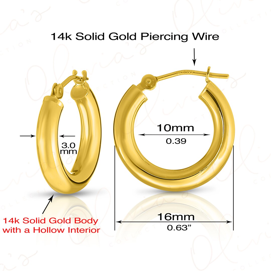 14k Yellow Gold Classic Chunky Hoop Earrings (16-50 x 3.0mm) for a Woman
