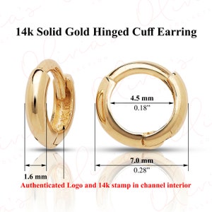 14k White or Yellow Solid Gold Mini Ear-Cuffs or Huggie Earrings (7.0-13.0x1.6mm), Piercing to Lobe, Upper-lobe for Women, Men, Teens