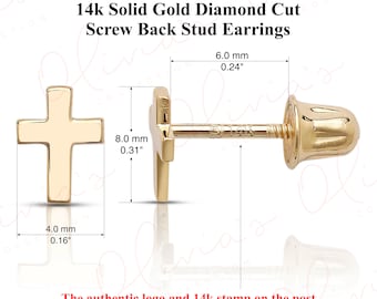 14k weiße oder gelbe solide Gold Kreuz Schraube zurück Ohrstecker, Unisex Erwachsene, Jugendliche, Kinder, Lobe, Oberlappen