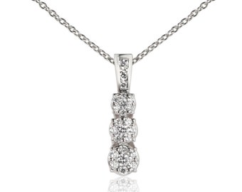 14k White Gold Natural Earth Diamond Journey Pendant with 14k White Gold 16 inch-Cable Chain