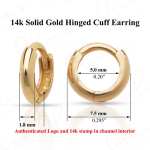14k White or Yellow Solid Gold Mini-Me Ear-Cuffs or Huggie Earrings (7.0-13.0x1.8mm), Piercing to Lobe, Upper-lobe for Women, Men, Teens