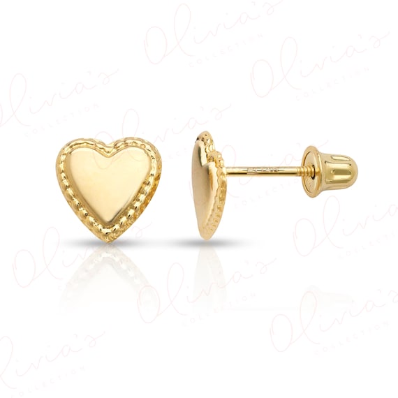 14k Yellow Gold Heart Screw Back Stud Earrings, Earlobe  display picture 1