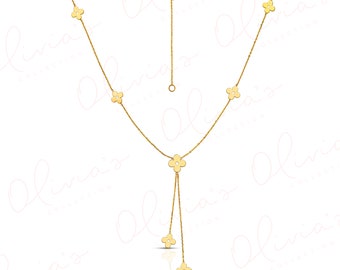 14k Yellow Gold Flower Necklace 16-18inch