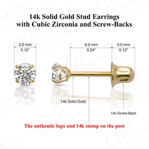 Aretes de oro blanco o amarillo de 14 k con cierre de rosca de 3 mm, unisex, para adultos y adolescentes, para lóbulo de la oreja y lóbulo superior.