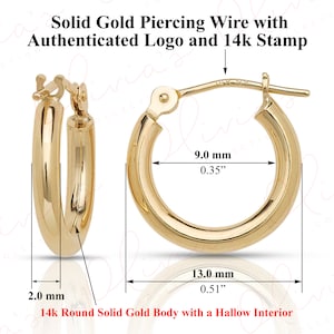 14k Yellow Gold Hoop Earrings (12-50x2.0mm), Piercing to Lobe, Upper-lobe for Women, Men, Teens