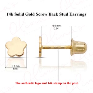 Aretes de flor de oro macizo de 14 k en blanco o amarillo para mujeres, adolescentes y niños, ideales para perforar el lóbulo de la oreja y el lóbulo superior.