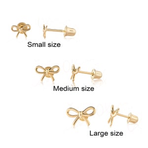 14k White or Yellow or Rose Solid Gold Bowtie Screw Back Stud Earrings, Lobe Upperlobe Piercing to Woman, Man, Teens, Children