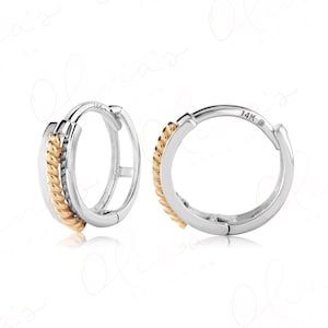 14k Two-Tone Cuff Huggie Earrings 12.0 or 12.5mm, Unisex Adult, Teens, Children, Earlobe, Upper-lobe