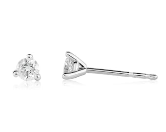 14k White Gold Natural Diamond Martini Push Back Stud Earrings (0.25 to 0.50cttw)  Piercing Lobe, Upper Lobe, Gift to Woman, Man, or Teens