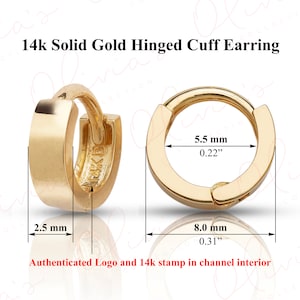 14k Gold Mini 2.5mm Chunky Flat Huggie Earring: Solid White or Yellow Gold