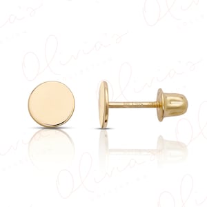 14k Solid Gold Circle Stud Earrings in Yellow or White for Women, Men, Teens, and Children for Earlobe and Upper-lobe Piercing
