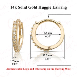14k White or Yellow Gold Cubic Zirconia Huggie Earrings (12.5x1.7mm), Unisex Adult, Teens Lobe, Upper-lobe