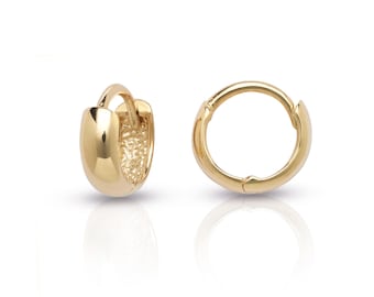 14k Solid Gold 3.5mm Mini Domed Huggie Earrings: Hinged Snap-Back