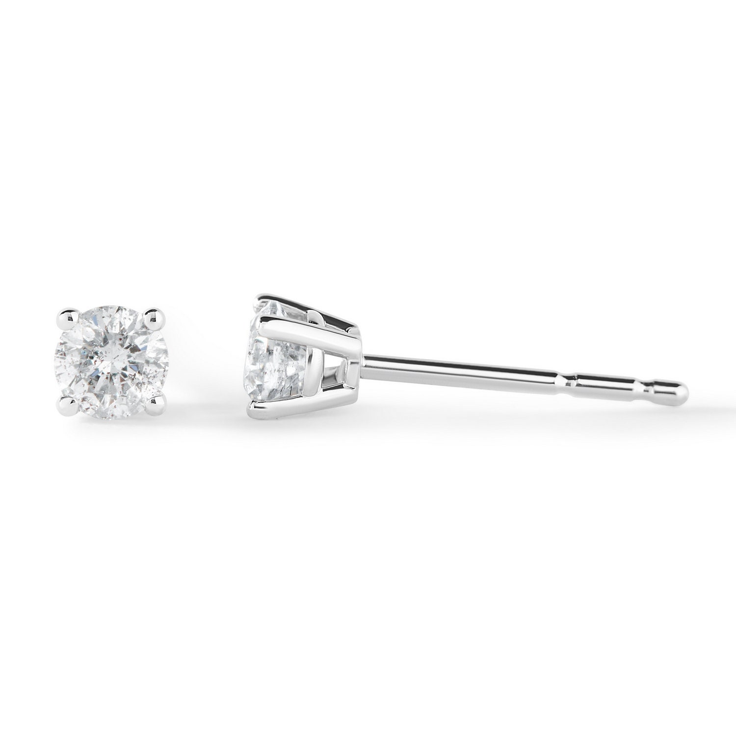 14k White Gold Natural Diamond Push Back Stud Earrings (0.25 to 0.50cttw)  Piercing Lobe, Upper Lobe, Gift to Woman, Man, or Teens