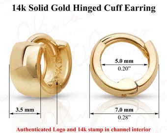 14k White or Yellow Solid Gold Mini Ear-Cuffs or Huggie Earrings (7.0-14.0x3.5mm), Piercing to Lobe, Upper-lobe for Women, Men, Teens