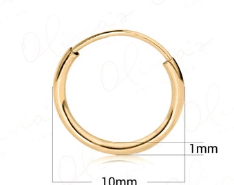 14k Gold Endless Hoop Earring: Seamless Cartilage Piercing (Single Unit, 10-20mm) Made in USA