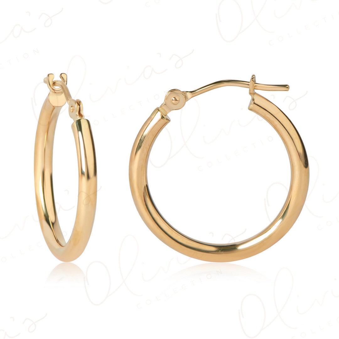 14k White or Yellow Gold Hoop Earrings 18mm 11/16 Etsy