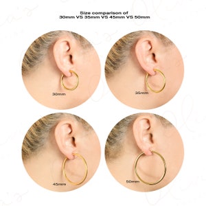 14k Yellow Gold Classic Chunky Hoop Earrings 16-50 x 3.0mm, Piercing to Lobe, Upper-lobe for Women, Men, Teens image 10