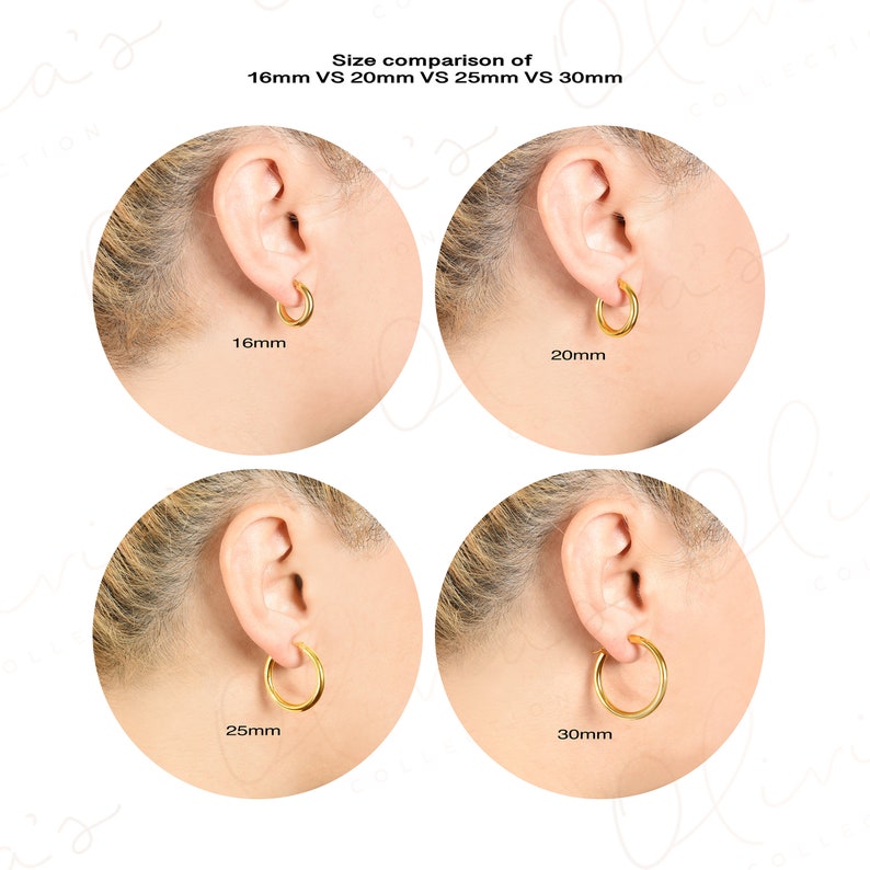 14k Yellow Gold Classic Chunky Hoop Earrings 16-50 x 3.0mm, Piercing to Lobe, Upper-lobe for Women, Men, Teens image 9
