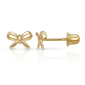 14k massief gouden oorknopjes met striklint in wit, geel of roos voor dames, heren, tieners of kinderen voor oorlel en bovenkwab piercing