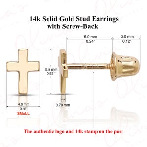 14k Solid Gold Cross Stud Earrings: Unisex Screw Back Design