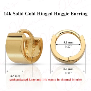 14k White or Yellow Solid Gold Mini-Me Flat Ear-Cuffs or Huggie Earrings (7.0-20.0x4.5mm), Piercing to Lobe, Upper-lobe, Unisex, Teens