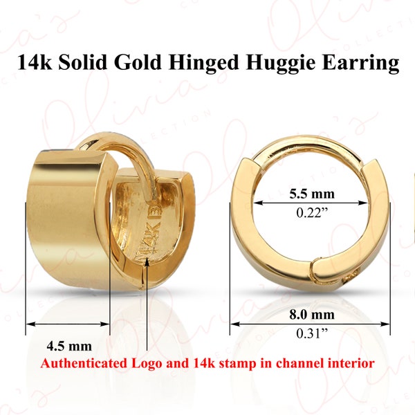 14k White or Yellow Solid Gold Flat Mini Ear-Cuffs or Huggie Earrings (7.0-20.0x4.5mm), Piercing to Lobe, Upper-lobe for Women, Men, Teens