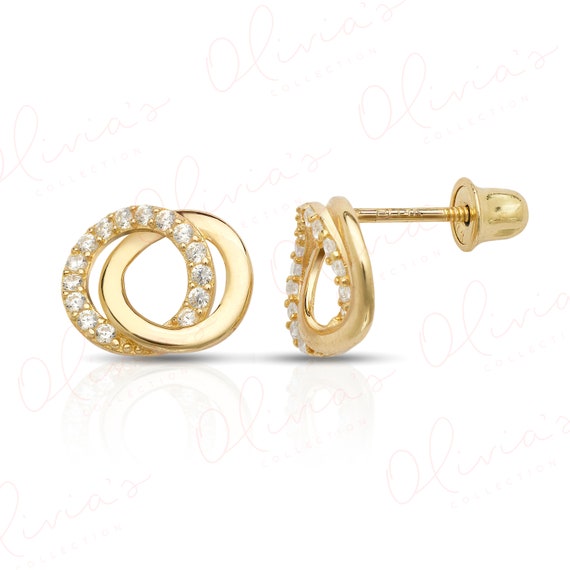 Distinction Ⅰ〜Ⅲ、vocavularist、 2000 14k Yellow or White Gold Cubic Zircon Screw Back Stud
