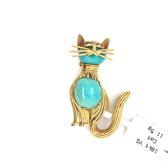 18k Yellow Gold Wire Cat Pin Brooch