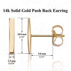 14k White or Yellow Solid Gold Bar Stud Earrings, Piercing Lobe, Upper Lobe, Gift to Woman, Man, or Teens